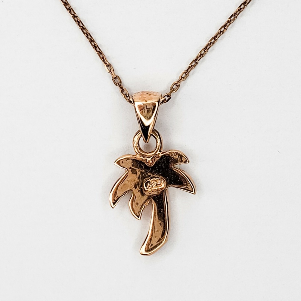 Vintage Palm Tree Necklace Rose Gold Vermeil Faux Opal Sterling Silver 925 - Picture 8 of 9